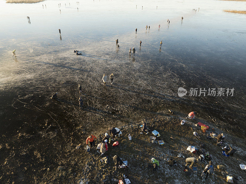 在荷兰Zwarte Water河的漫滩上滑冰